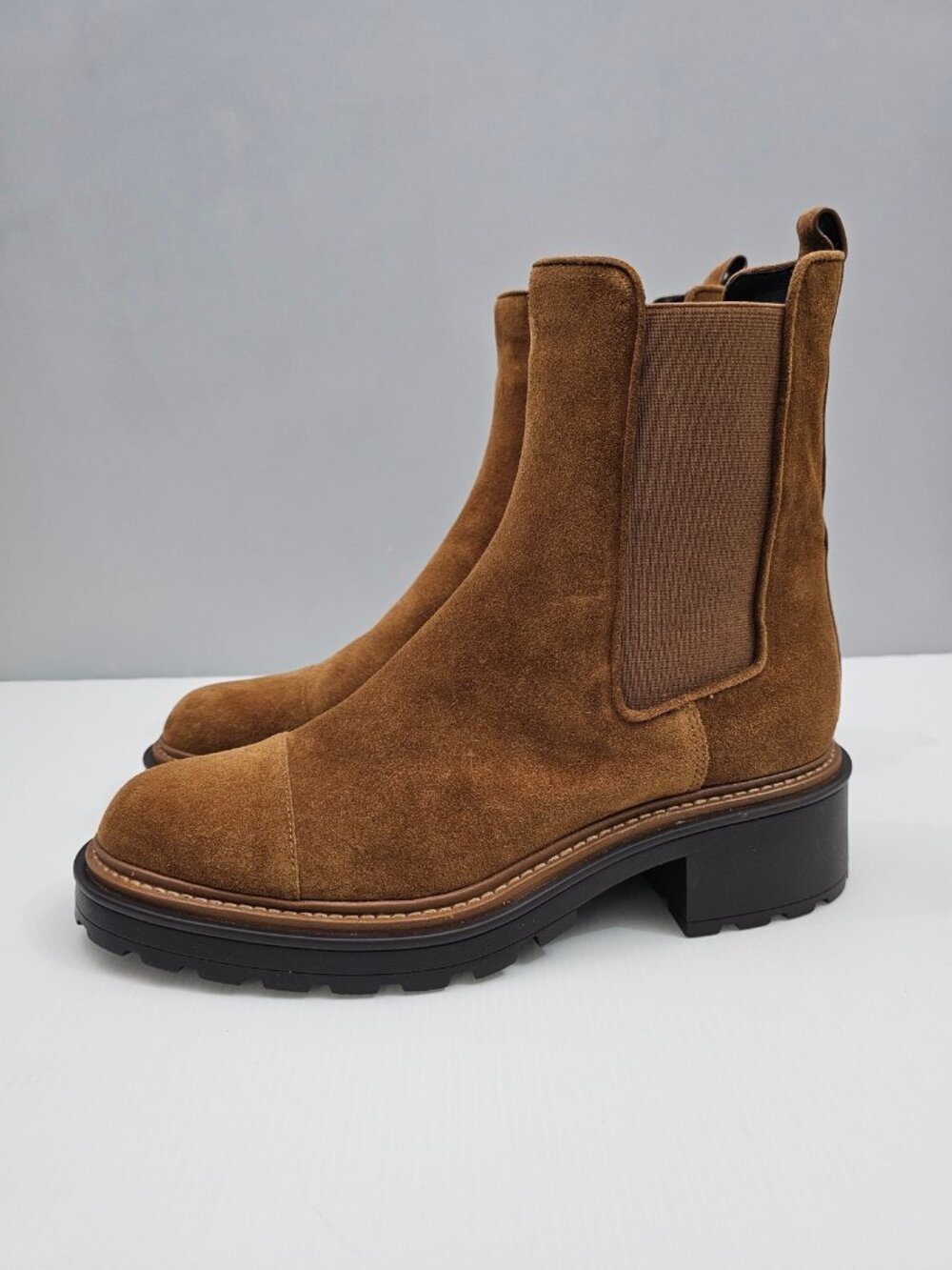 Veronica Beard Delilah Chelsea Ankle Boots Womens 9.5 Brown Suede Lug Sole
